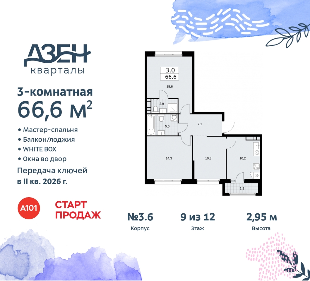 квартира г Москва п Сосенское метро Ольховая метро Бунинская аллея Сосенское, Дзен-кварталы, 2. 1, Коммунарка, Улица Горчакова, Бульвар адмирала Ушакова фото 1