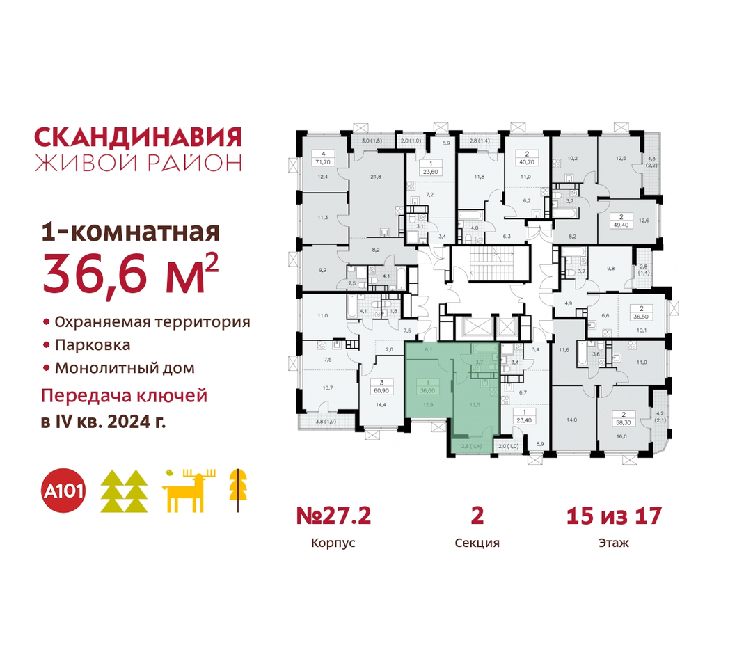 квартира г Москва п Сосенское жилой район «Скандинавия» Сосенское, жилой комплекс Скандинавия, к 27. 2, Бутово фото 2