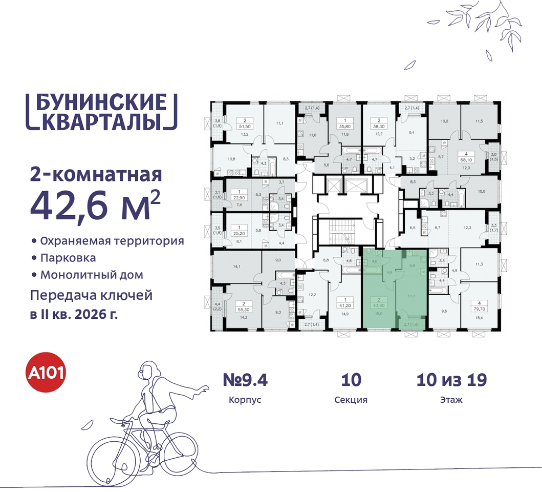 квартира г Москва п Сосенское пр-кт Куприна 2 ЖК Бунинские Кварталы метро Улица Горчакова метро Коммунарка Сосенское, Ольховая, Бунинская аллея фото 2