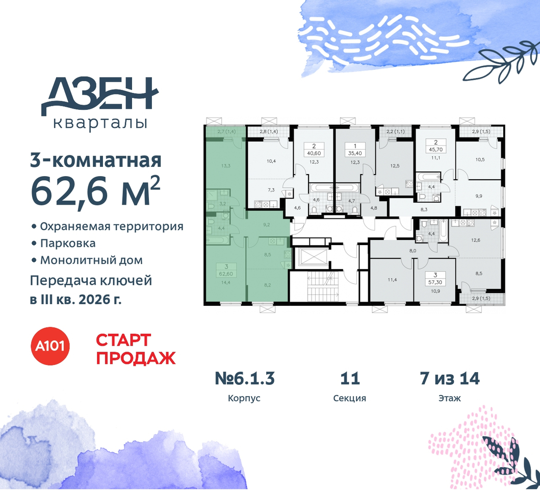 квартира г Москва п Сосенское метро Ольховая метро Бунинская аллея Сосенское, Дзен-кварталы, 2. 1, Коммунарка, Улица Горчакова, Бульвар адмирала Ушакова фото 2