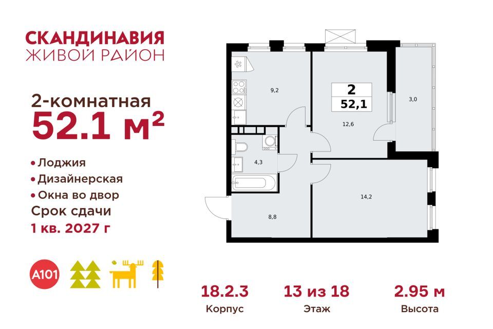 квартира г Москва п Сосенское п Коммунарка б-р Скандинавский 8 Новомосковский административный округ фото 1