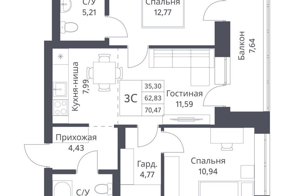 квартира г Новосибирск ул Фадеева 1 Новосибирск городской округ фото 1