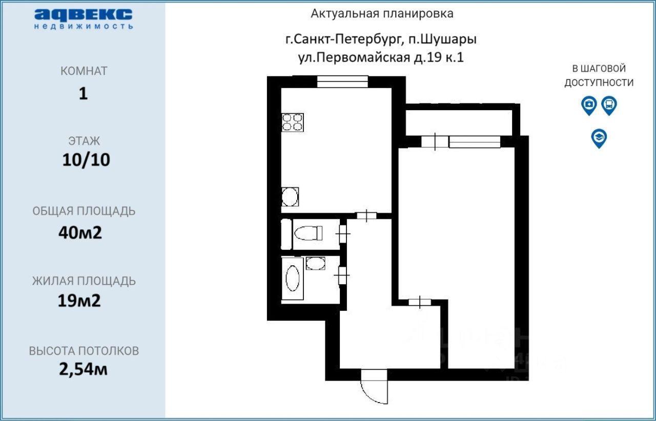 квартира г Санкт-Петербург п Шушары ул Первомайская 19/1 р-н Пушкинский Ленинградская область фото 2