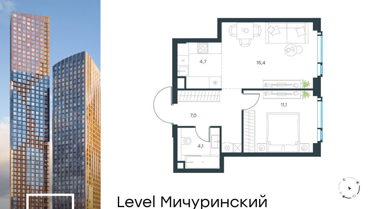 квартира г Москва метро Мичуринский проспект ул Озёрная ЖК Левел Мичуринский к 2 фото 1