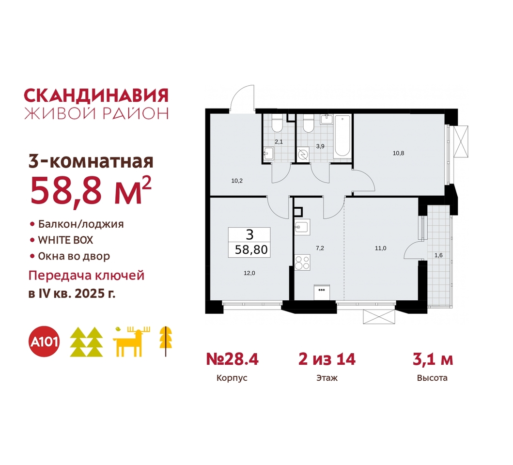 квартира г Москва п Сосенское жилой район «Скандинавия» Сосенское, жилой комплекс Скандинавия, 28. 4, Бутово фото 1