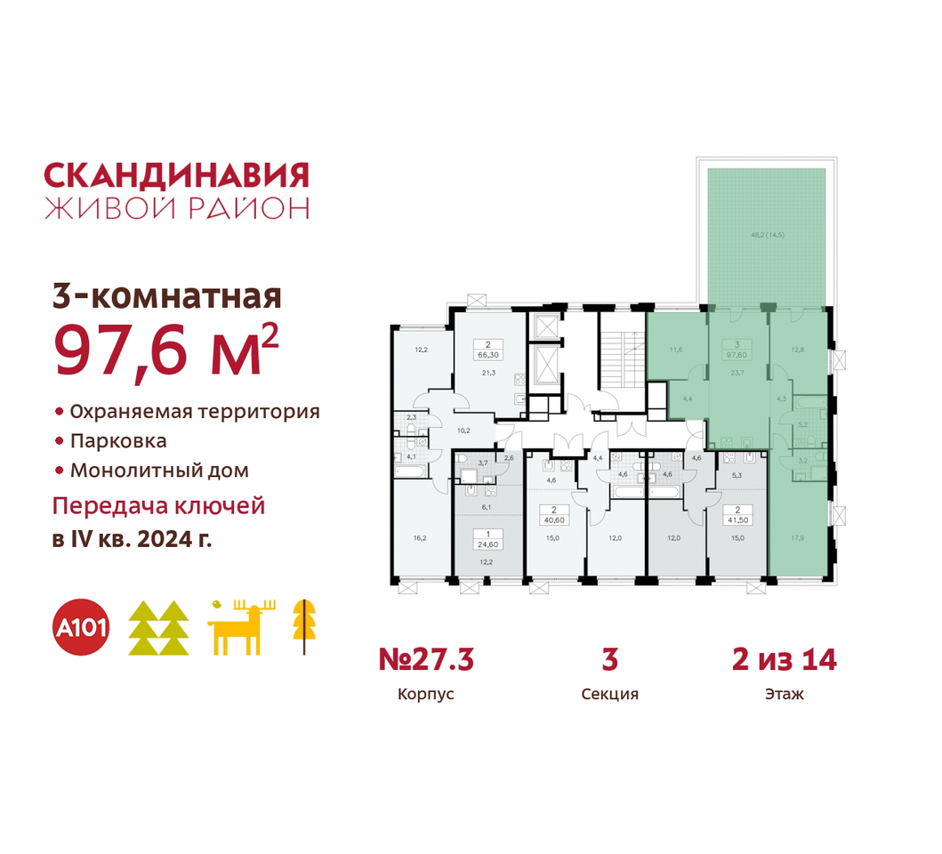 квартира г Москва п Сосенское жилой район «Скандинавия» Сосенское, жилой комплекс Скандинавия, 27. 3, Бутово фото 2