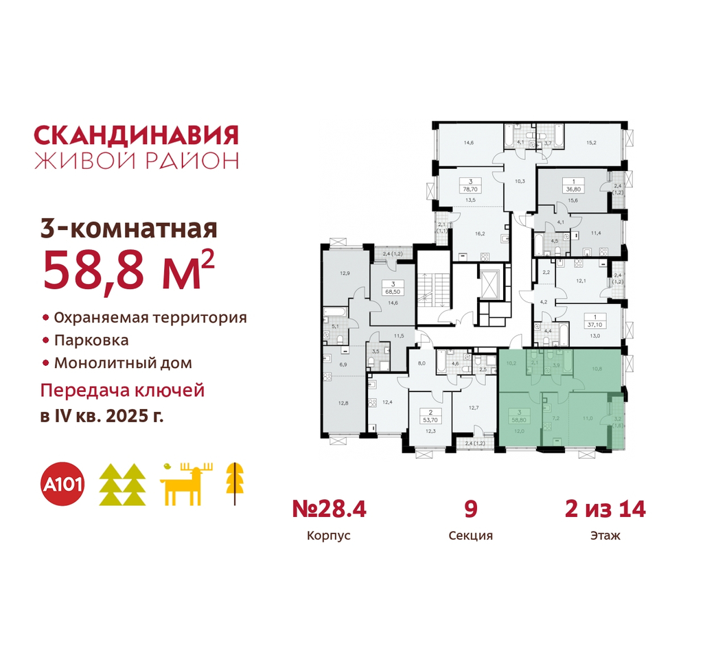 квартира г Москва п Сосенское жилой район «Скандинавия» Сосенское, жилой комплекс Скандинавия, 28. 4, Бутово фото 2