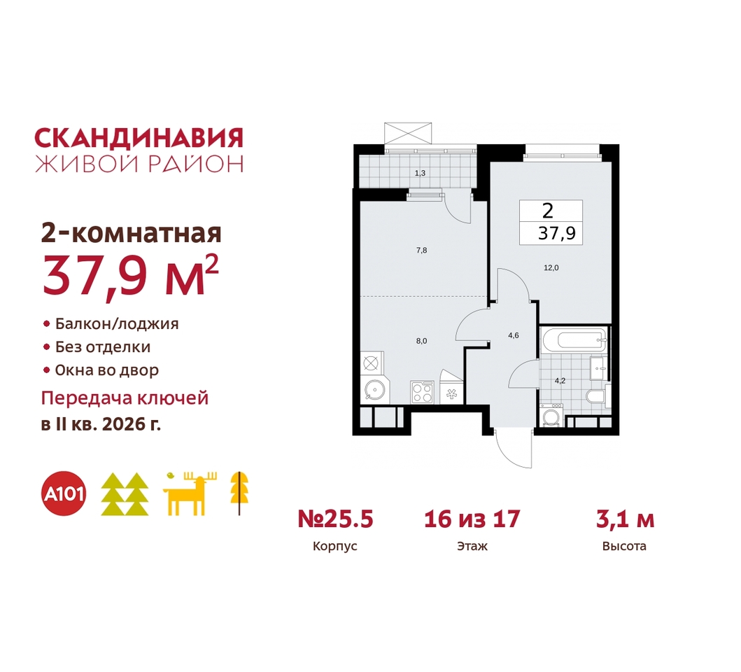 квартира г Москва п Сосенское б-р Скандинавский 25/5 жилой район «Скандинавия» Сосенское, Бутово фото 1