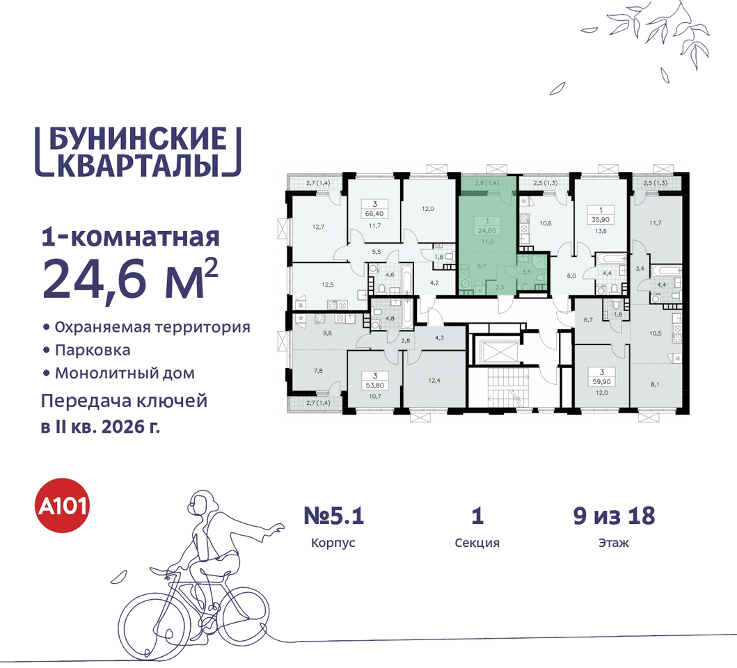 квартира г Москва п Сосенское пр-кт Куприна 2 ЖК Бунинские Кварталы метро Улица Горчакова метро Коммунарка Сосенское, Ольховая, Бунинская аллея фото 2