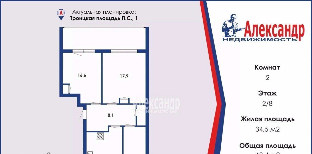 квартира г Санкт-Петербург метро Горьковская пл. Троицкая Петроградской стороны, 1 фото 3