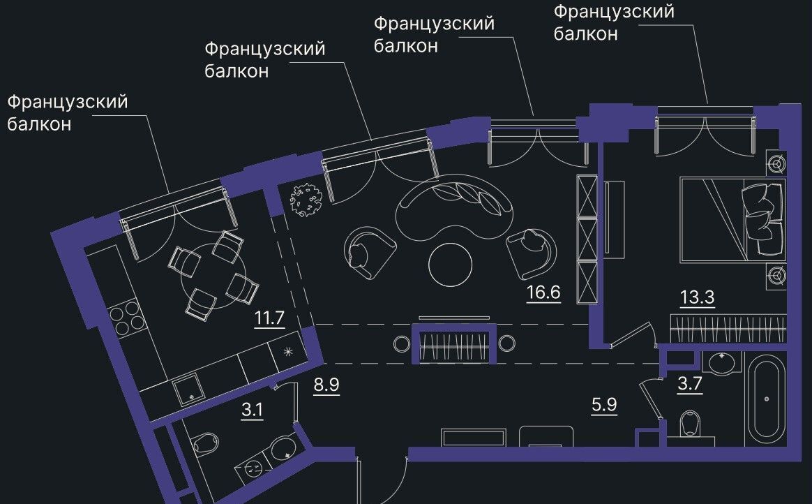 квартира г Тюмень р-н Центральный ул Щербакова 2 Архитектурный Ансамбль «Вознесенский» корп. 3 фото 2