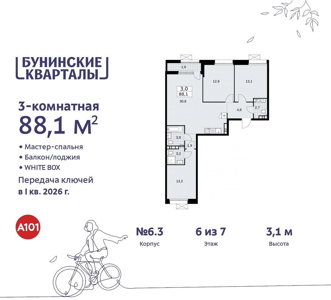 квартира г Москва п Сосенское пр-кт Куприна 2 ЖК Бунинские Кварталы метро Коммунарка метро Улица Горчакова Сосенское, Ольховая, Бунинская аллея фото 1