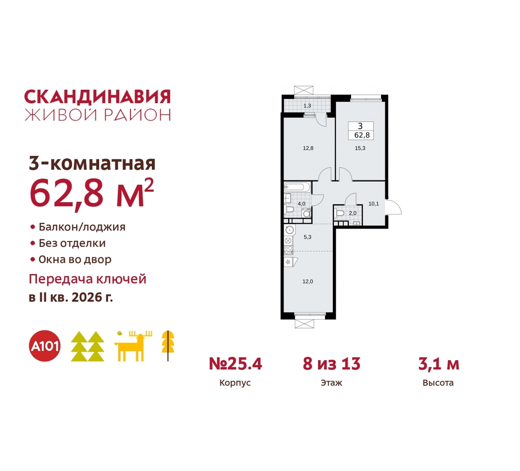 квартира г Москва п Сосенское б-р Скандинавский 25/4 жилой район «Скандинавия» Сосенское, Бутово фото 1