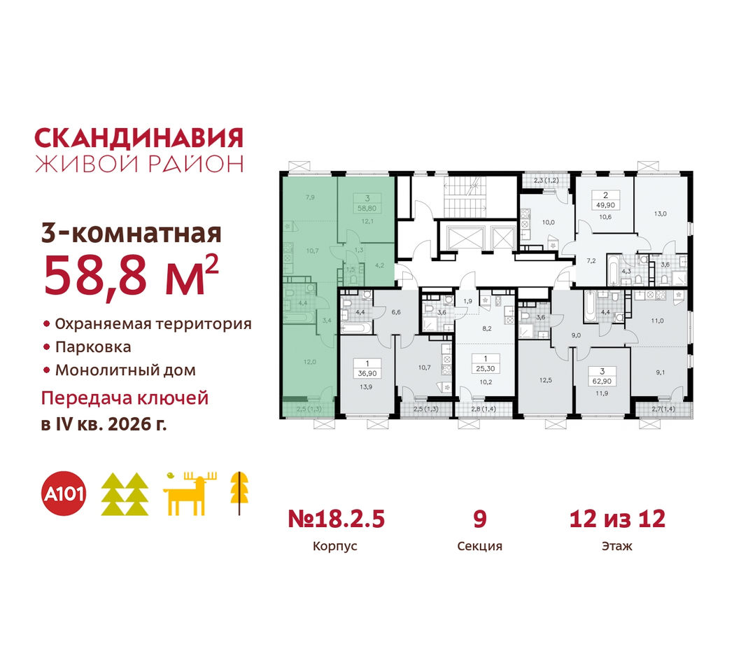 квартира г Москва п Сосенское жилой район «Скандинавия» Сосенское, жилой комплекс Скандинавия, 18. 2.5, Бутово фото 2