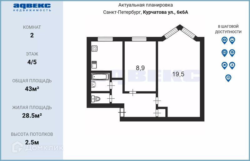 квартира г Санкт-Петербург ул Курчатова 6/6 Выборгский фото 3