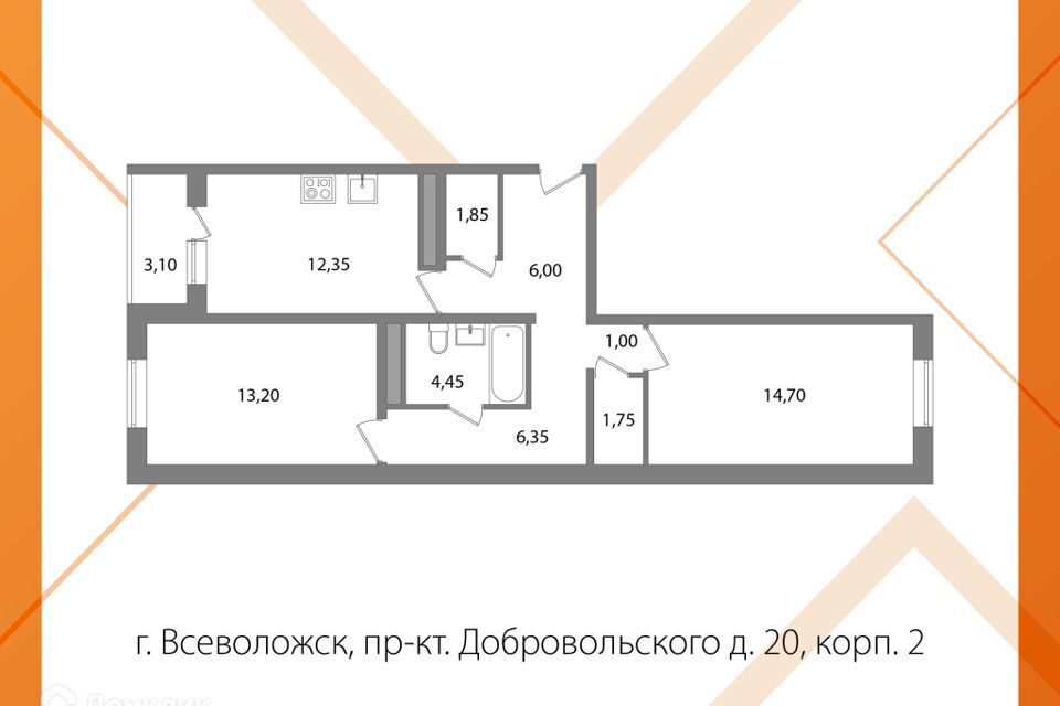 квартира р-н Всеволожский г Всеволожск пр-кт Добровольского 20/2 фото 2