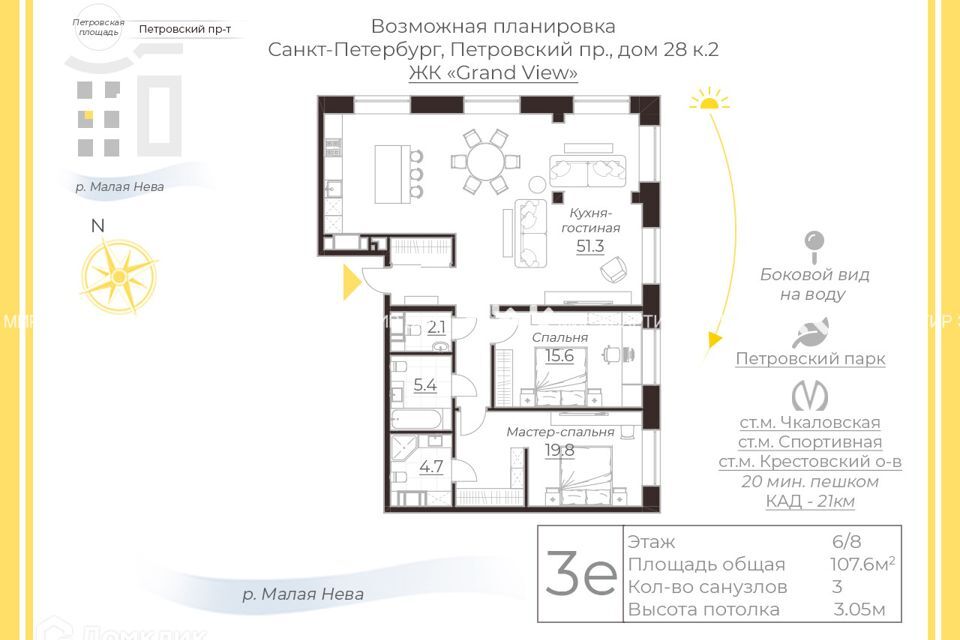 квартира г Санкт-Петербург пр-кт Петровский ЖК Grand View Петроградский, 28 к 2 ст 1 фото 5