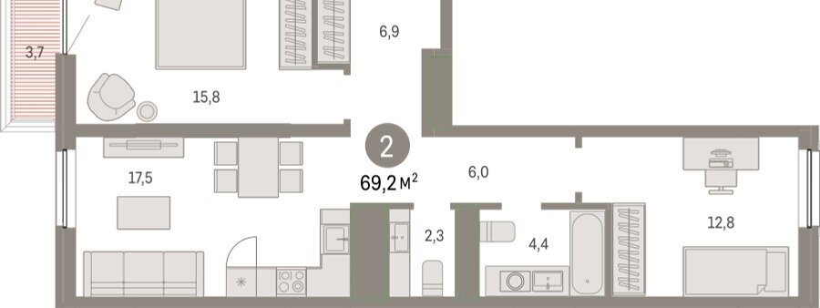 квартира г Тюмень ул Мысовская 26к/1 фото 2