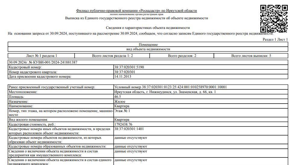 квартира г Нижнеудинск ул Знаменская 66 Нижнеудинское городское поселение фото 1