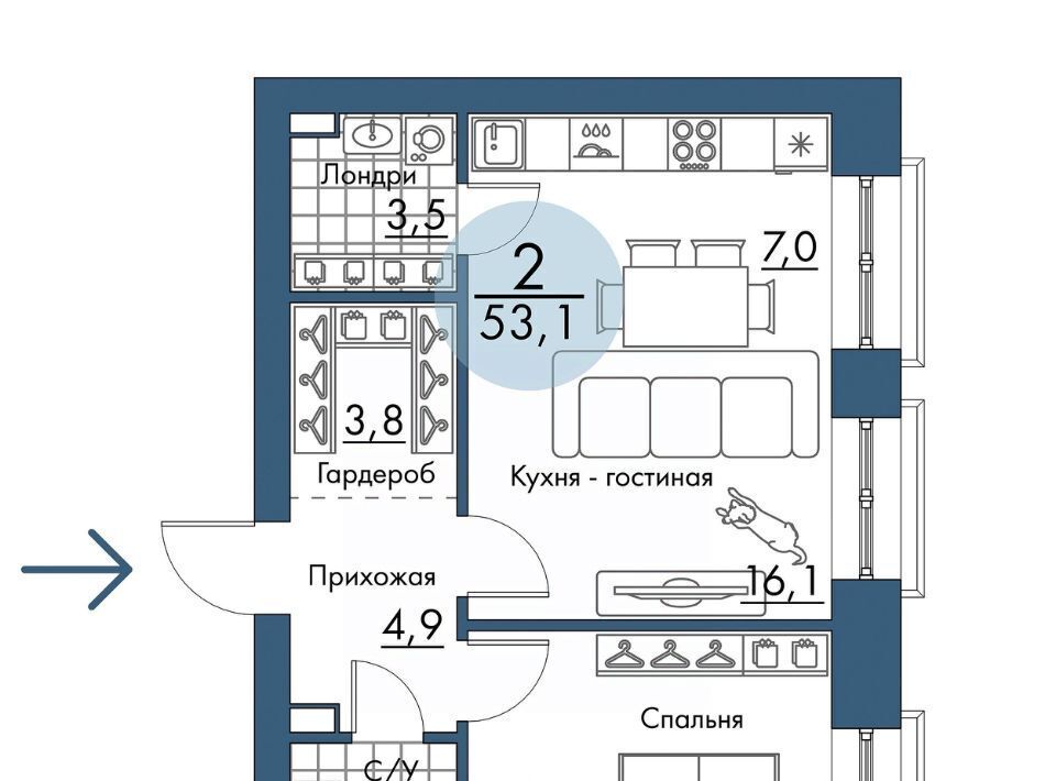 квартира г Красноярск р-н Свердловский Пашенный Портовый жилой комплекс, 6 фото 1