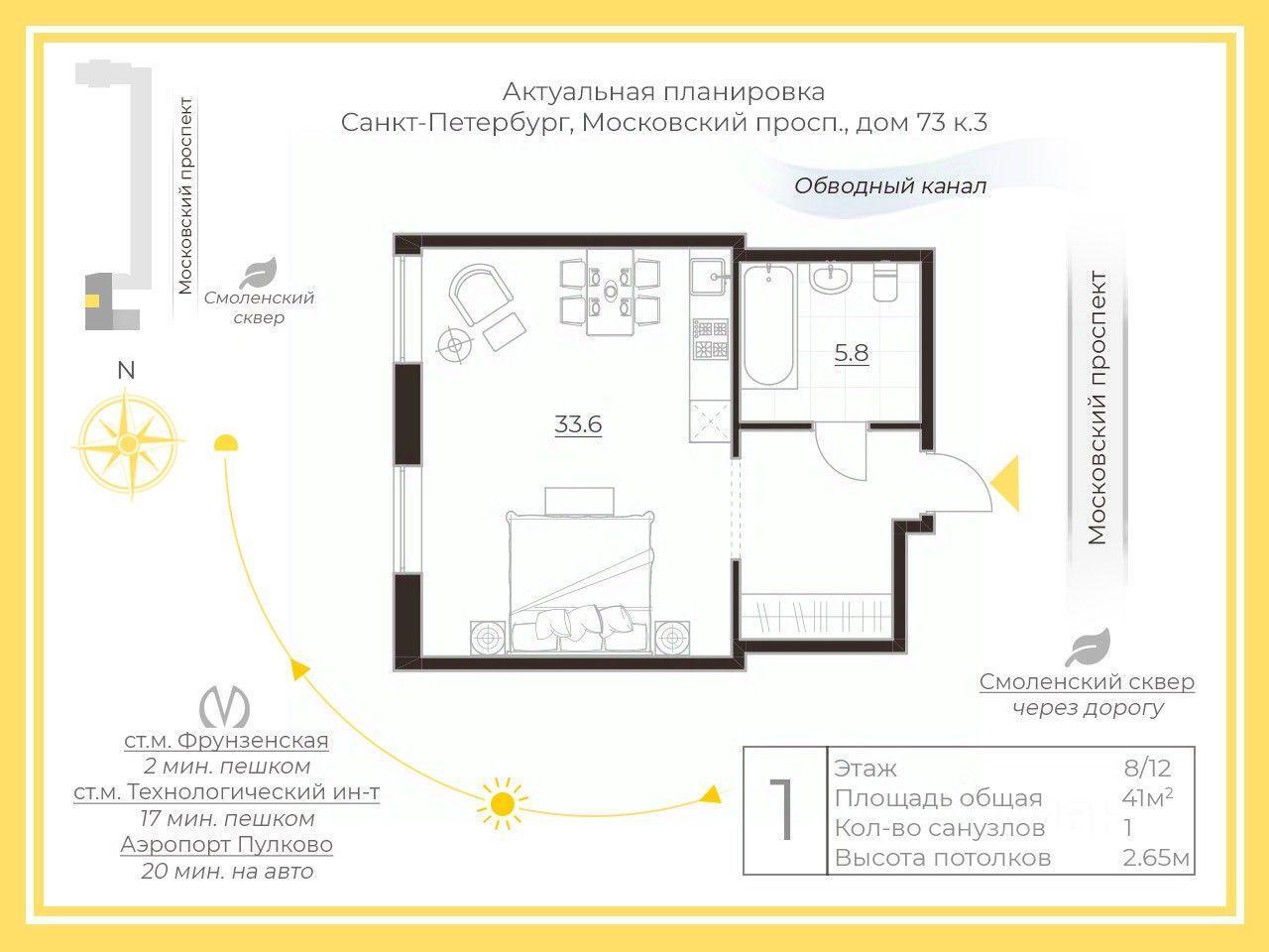 квартира г Санкт-Петербург р-н Адмиралтейский пр-кт Московский 73/3 округ Измайловское, Ленинградская область фото 2