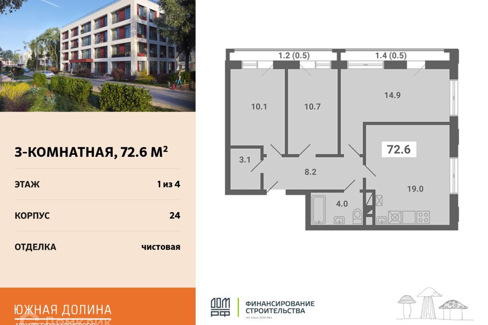 квартира городской округ Ленинский п Мещерино р-н мкр Южные Горки-3 4-й квартал, 18 фото 1