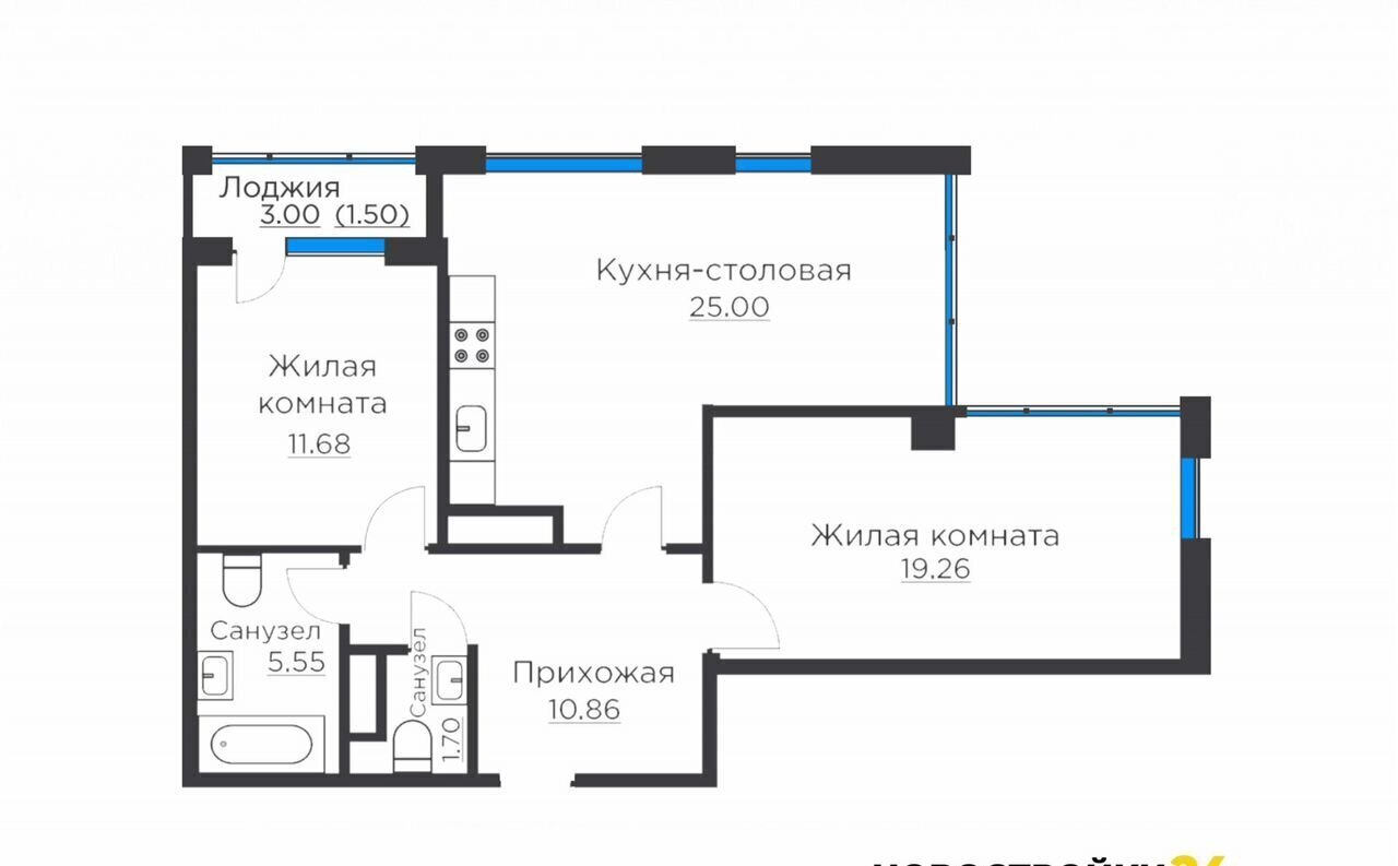 квартира г Воронеж р-н Центральный ул Ломоносова 116/25 ЖК «‎Городские сады» д. 116/5, 116/23, 116/24 фото 2