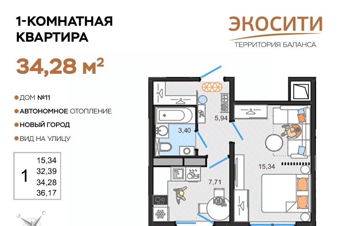 квартира г Ульяновск р-н Заволжский Эко Сити жилой комплекс, 11 фото 1