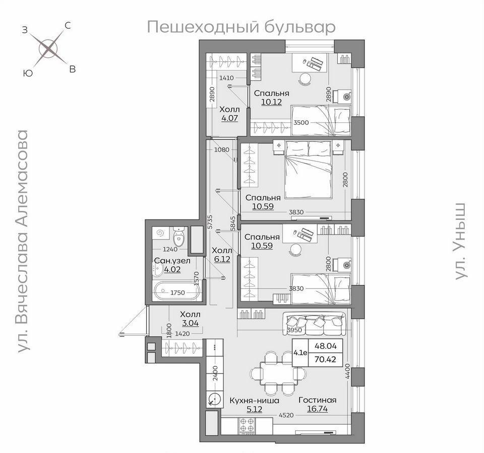 квартира г Казань р-н Приволжский Дубравная тракт Оренбургский 6 ЖК «Батталовский» стр. 3, 4, 5 фото 9