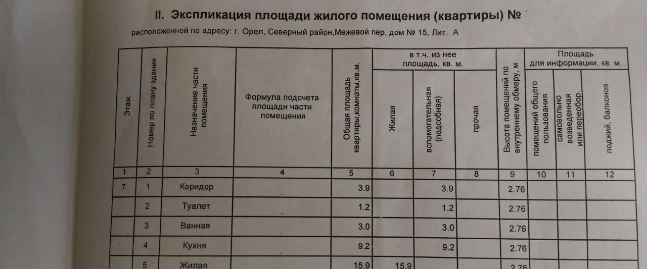 квартира г Орел р-н Северный пер Межевой 15 фото 14