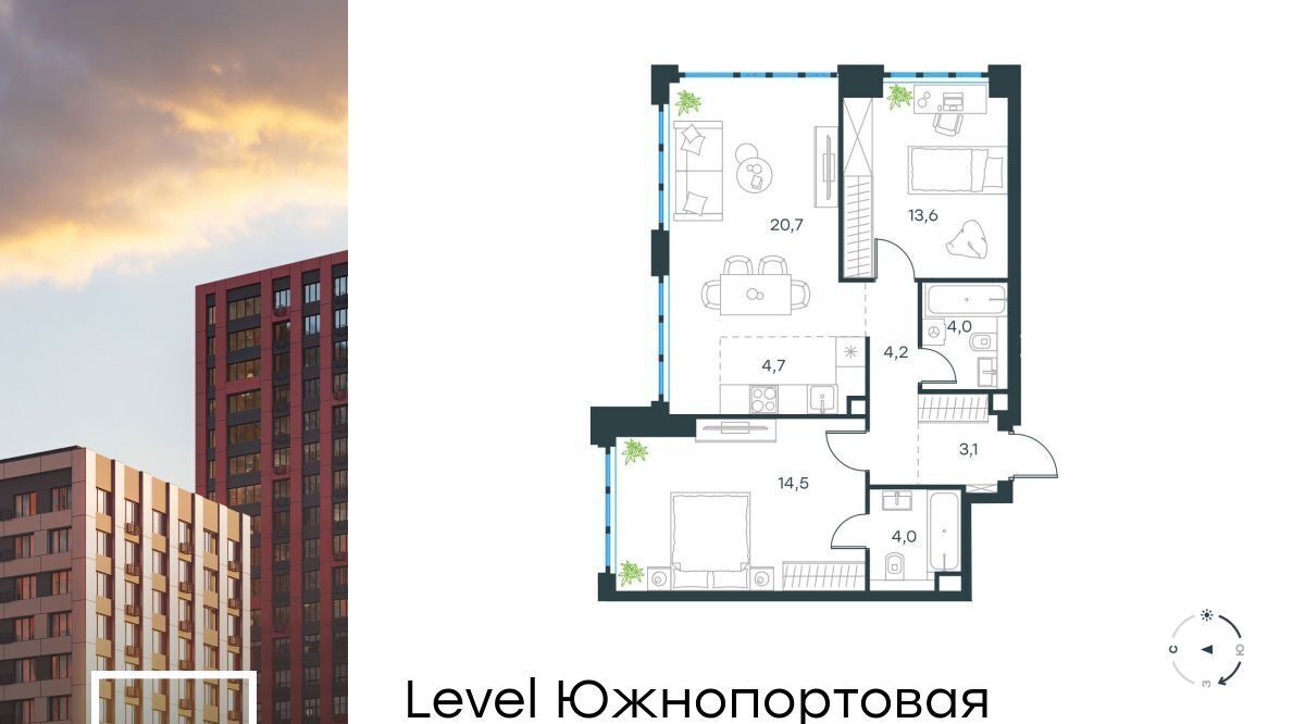 квартира г Москва метро Кожуховская ЖК Левел Южнопортовая 1 муниципальный округ Печатники фото 1