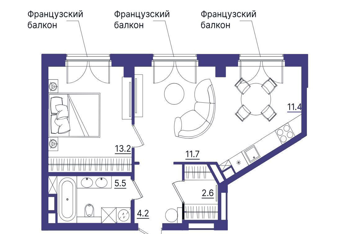 квартира г Тюмень р-н Центральный ул Щербакова 2 ЖК «Вознесенский» корп. 3 фото 2