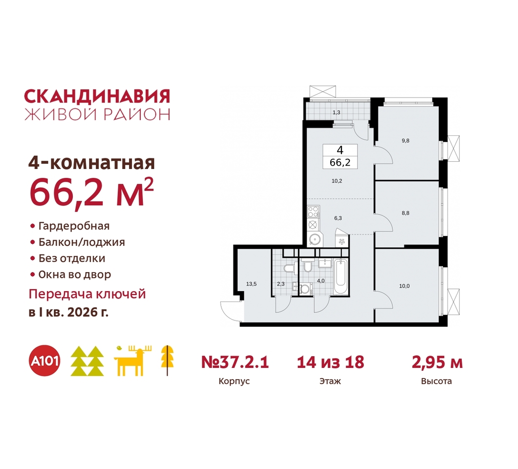 квартира г Москва п Сосенское жилой район «Скандинавия» Сосенское, жилой комплекс Скандинавия, 37. 2.1, Бутово фото 1