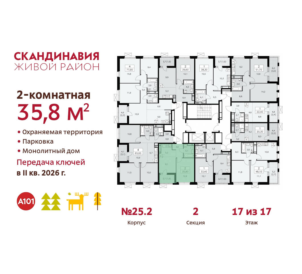 квартира г Москва п Сосенское б-р Скандинавский 25/2 жилой район «Скандинавия» Сосенское, Бутово фото 2