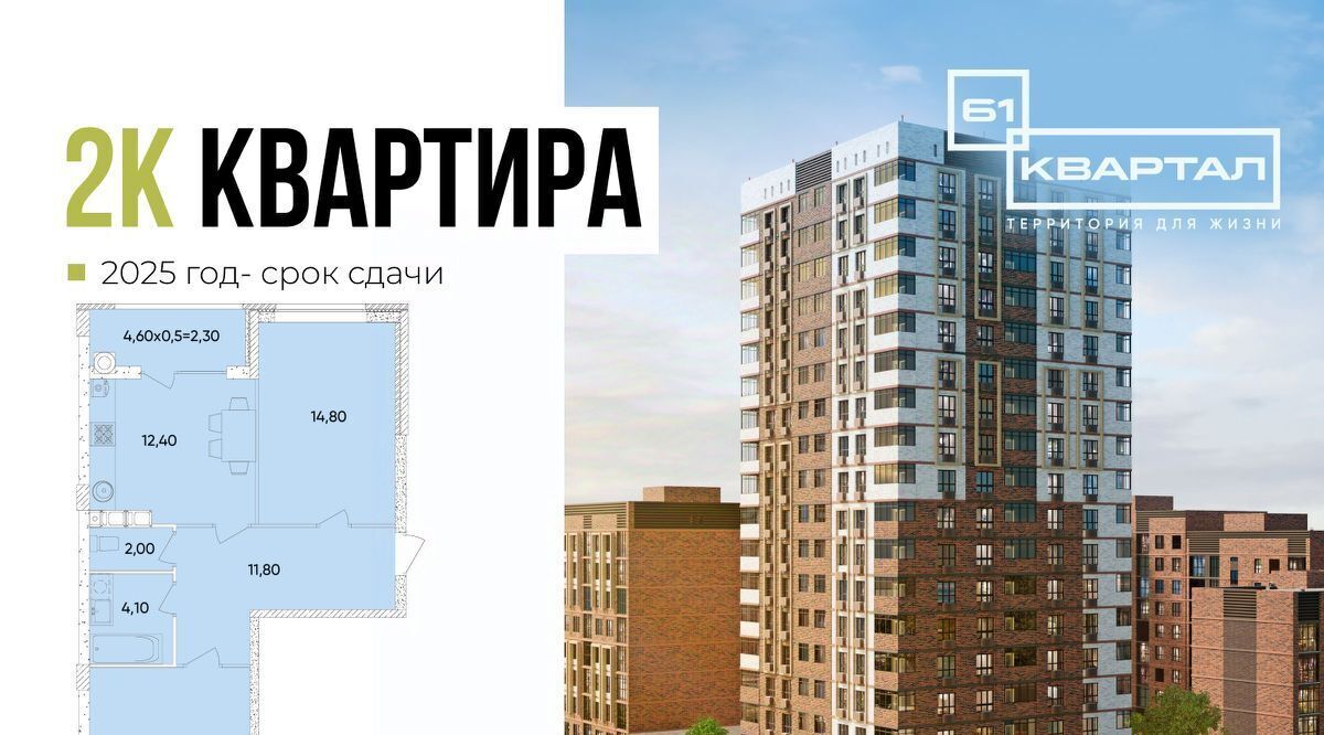 квартира г Ростов-на-Дону р-н Пролетарский Кирпичный ЖК «61 квартал» фото 3