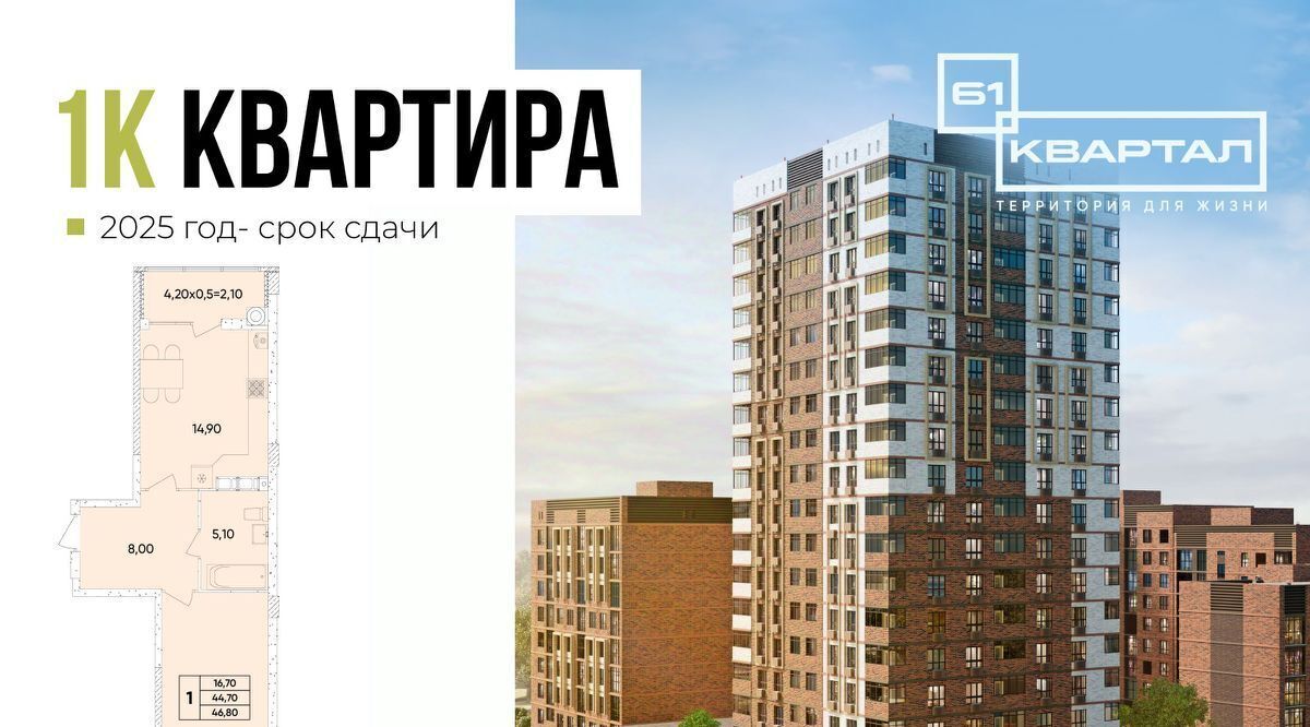 квартира г Ростов-на-Дону р-н Пролетарский Кирпичный ЖК «61 квартал» фото 3