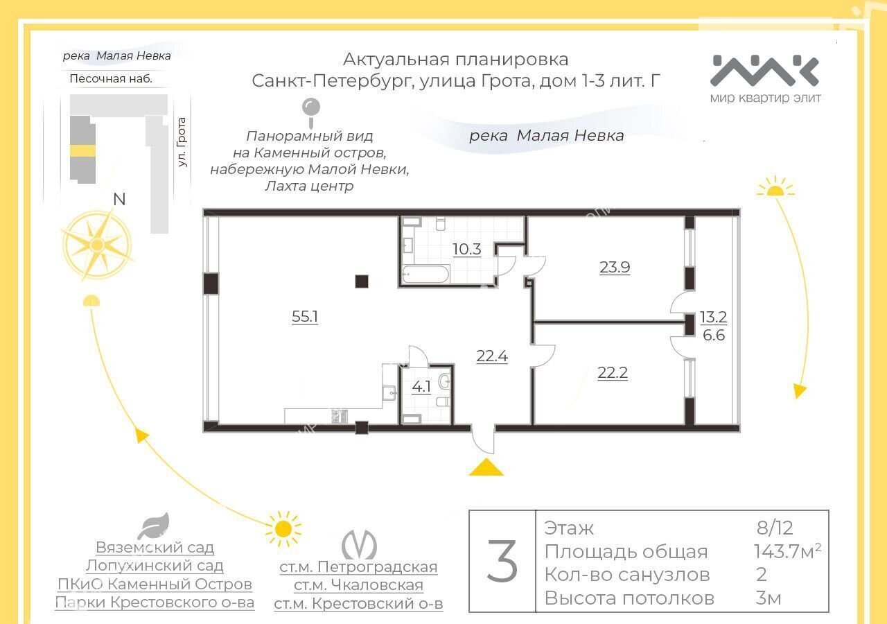 квартира г Санкт-Петербург метро Чкаловская ул Грота 1/3г фото 21