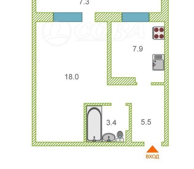 квартира г Тюмень Мыс ул Малиновского 4к/3 фото 3