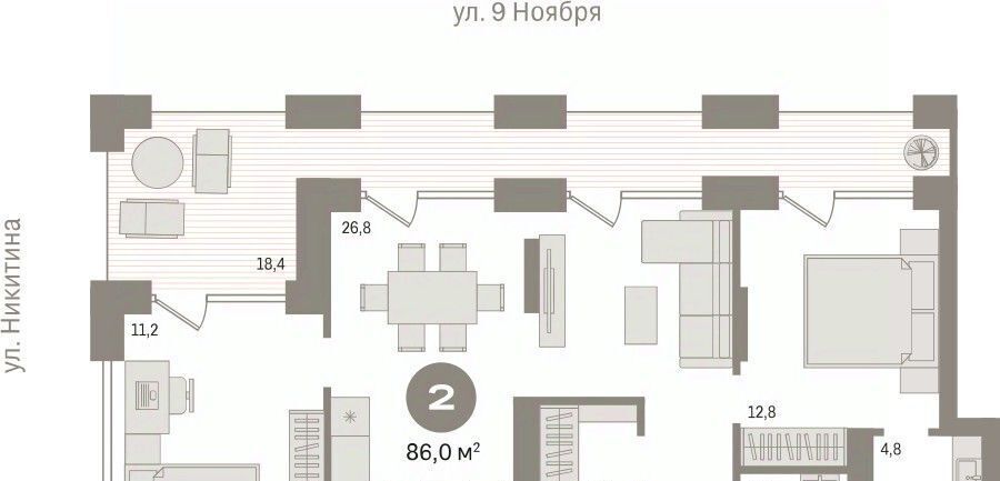 квартира г Новосибирск р-н Октябрьский ул Декабристов 107/7 фото 3