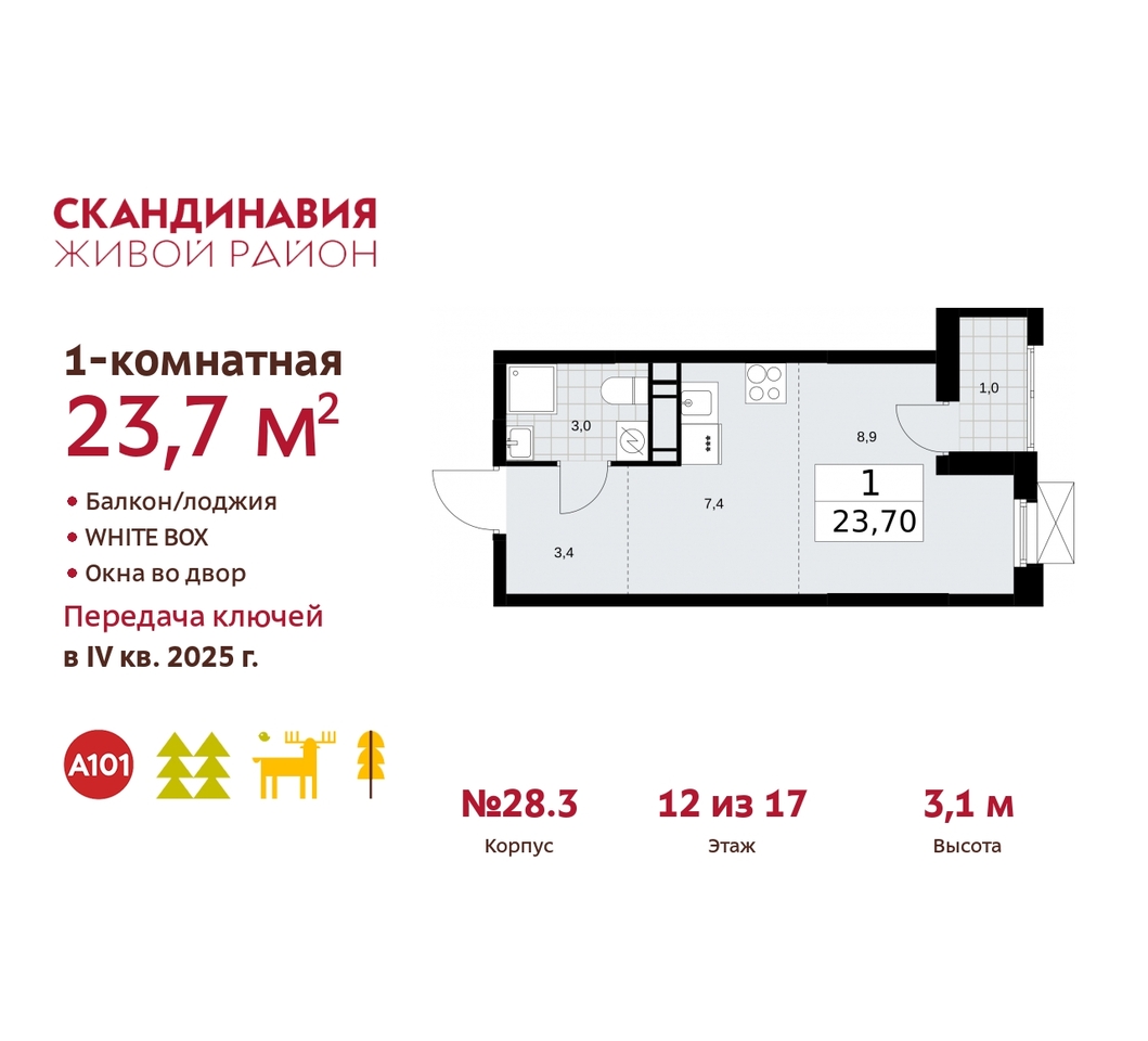 квартира г Москва п Сосенское жилой район «Скандинавия» Сосенское, жилой комплекс Скандинавия, 28. 3, Бутово фото 1