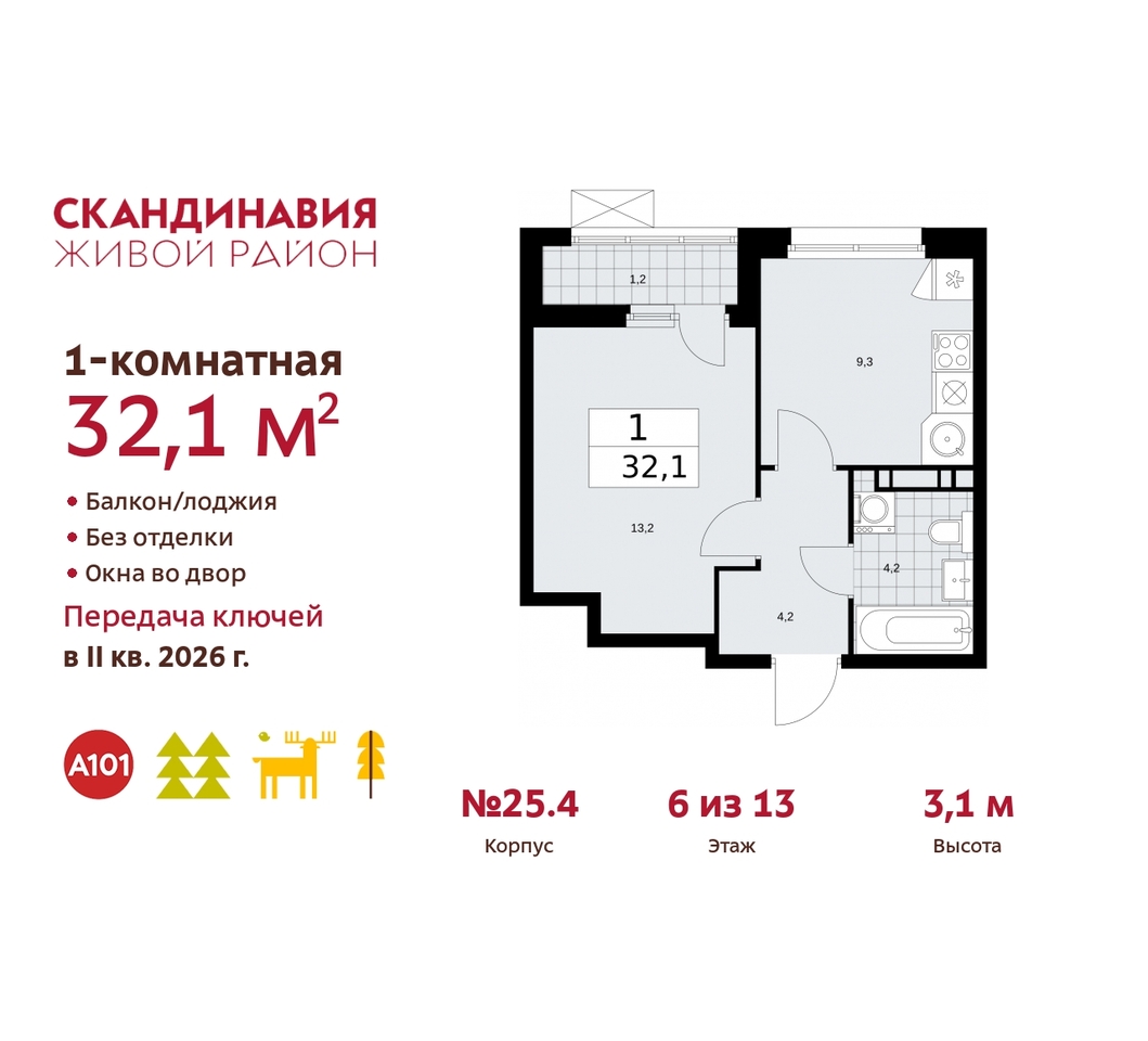 квартира г Москва п Сосенское б-р Скандинавский 25/4 жилой район «Скандинавия» Сосенское, Бутово фото 1