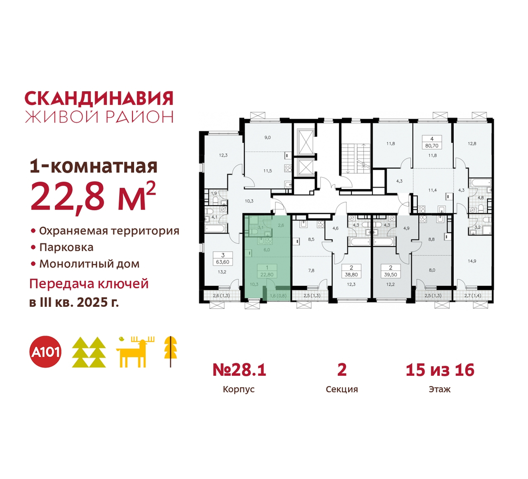 квартира г Москва п Сосенское жилой район «Скандинавия» Сосенское, жилой комплекс Скандинавия, 28. 1, Бутово фото 2