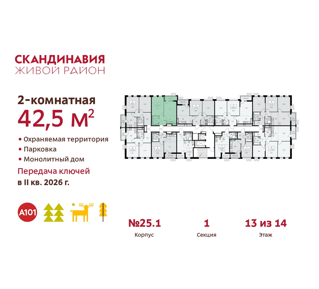 квартира г Москва п Сосенское б-р Скандинавский 25/1 жилой район «Скандинавия» Сосенское, Бутово фото 2