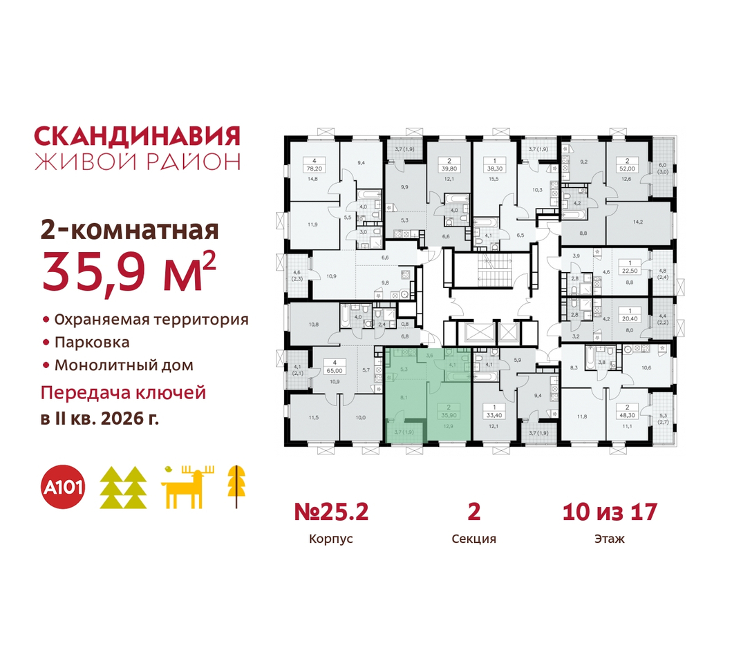 квартира г Москва п Сосенское б-р Скандинавский 25/2 жилой район «Скандинавия» Сосенское, Бутово фото 2