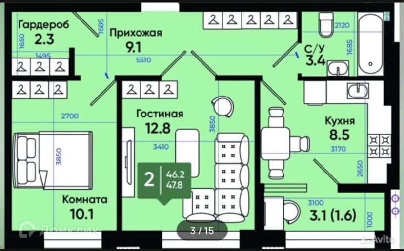 квартира г Батайск ул Олимпийское Кольцо 36/10 городской округ Батайск фото 7