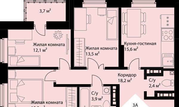 квартира г Екатеринбург Эльмаш ЖК Веер Парк Проспект Космонавтов, жилрайон фото 1