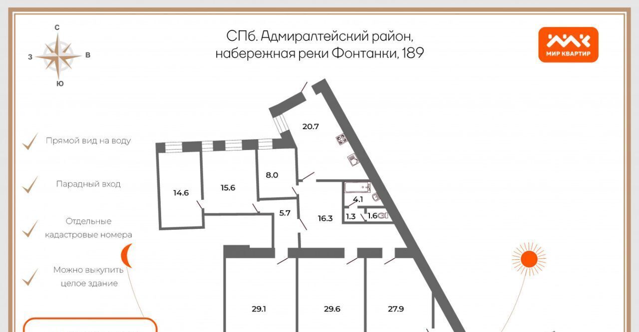 квартира г Санкт-Петербург метро Балтийская наб Реки Фонтанки 189 округ Коломна фото 2