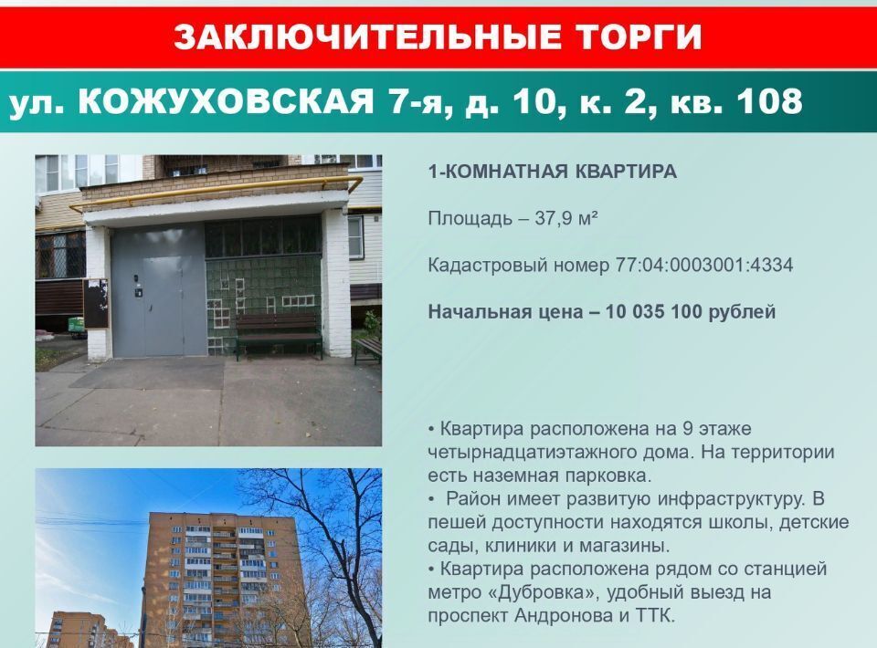 квартира г Москва метро Дубровка ул 7-я Кожуховская 10к/2 фото 1