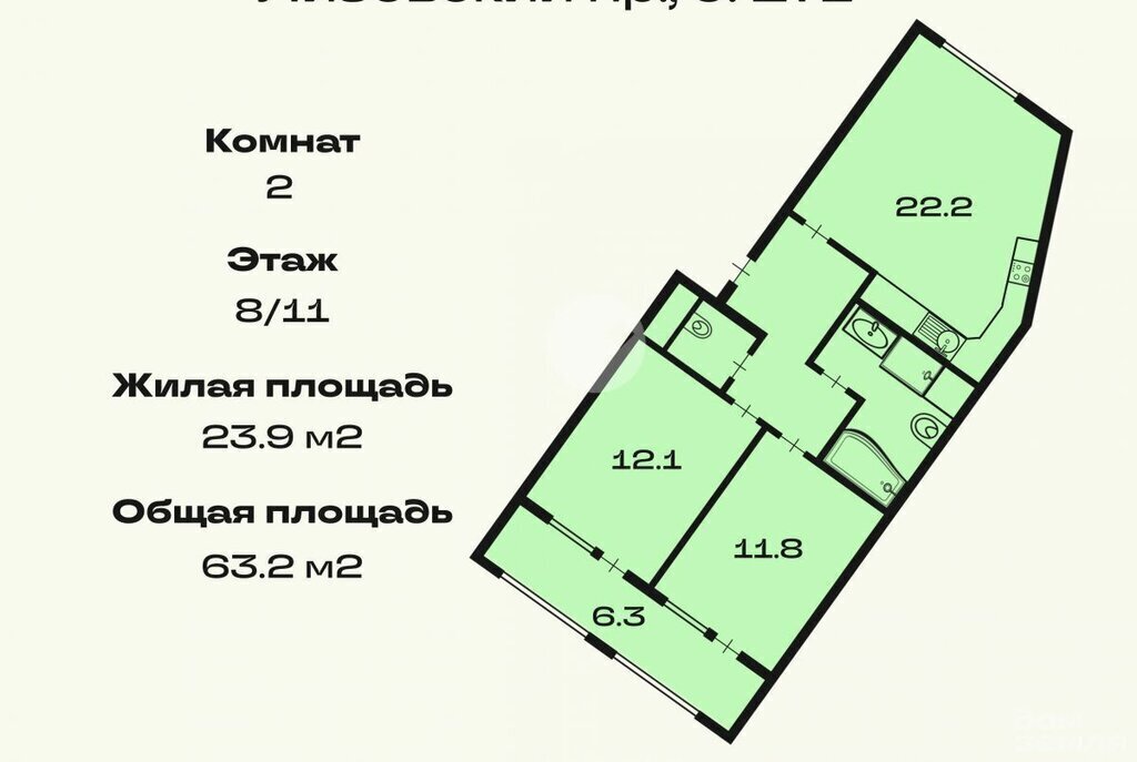 квартира г Санкт-Петербург метро Обводный Канал 1 пр-кт Лиговский 271 фото 5