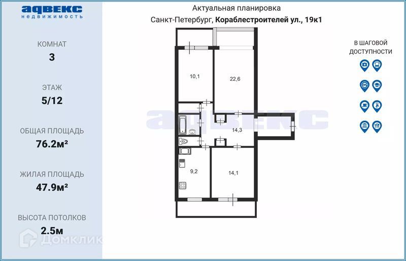 квартира г Санкт-Петербург ул Кораблестроителей 19/1 Василеостровский фото 2